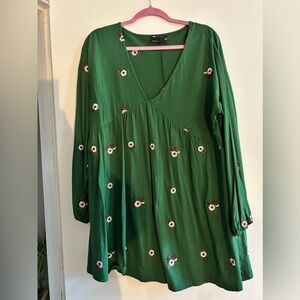 ASOS Green Long Sleeve Dress with Floral Embroidery